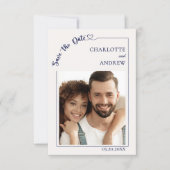 Ivory navy blue photo wedding Save the Date (Vorderseite)
