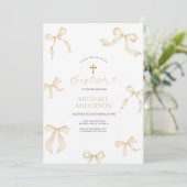 Ivory Neutral Bow Christening Invitation Einladung (Stehend Vorderseite)