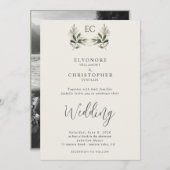 Ivory Olive Branch Monogram Photo Wedding  Einladung (Vorne/Hinten)