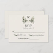 Ivory Olive Branch Monogram Wedding RSVP Karte (Vorne/Hinten)