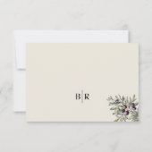 Ivory Olive Monogram Photo Wedding RSVP Karte (Rückseite)