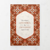 Ivory Orange Border All in one Indian Wedding Dreifach Gefaltete Einladung (Cover)