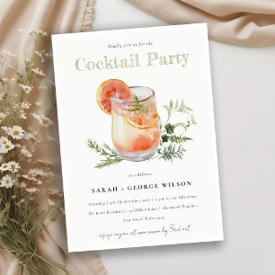 Ivory Orange Green Watercolor Cocktail Pool Party Einladung