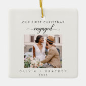 Ivory Our First Christmas As Engaged Photo Keramikornament (Vorderseite)