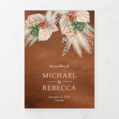 Ivory Palm Earthy Floral Pampas Terracotta Wedding Dreifach Gefaltete Einladung (Cover)