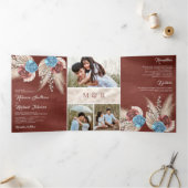 Ivory Palm Pampas Cinnamon Rose All in One Wedding Dreifach Gefaltete Einladung (Innenseite)