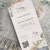 Ivory Pampas Grass Rose & Elegante Script Wedding All In One Einladung