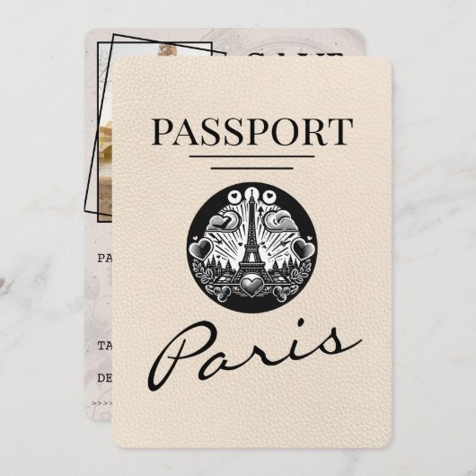 Ivory Paris Passport Save the Date (Vorne/Hinten)