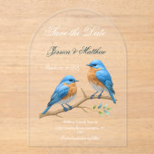 Ivory Pastel Lovebirds Romantische Bluebirds Hochz Acryleinladungen (Vorderseite)