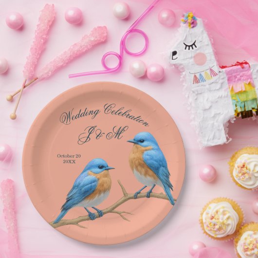 Ivory Pastel Lovebirds Romantische Bluebirds Hochz Pappteller (Party)