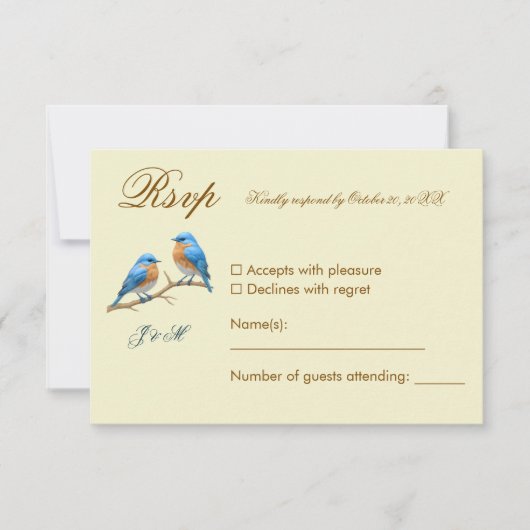 Ivory Pastel Lovebirds Romantische Bluebirds Hochz RSVP Karte (Vorderseite)