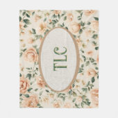 Ivory Peach Peony Sparkles Watercolor Monogram Fleecedecke (Vorderseite)