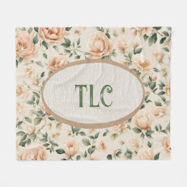 Ivory Peach Peony Sparkles Watercolor Monogram Fleecedecke