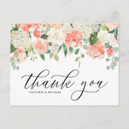 Ivory Peach Peony und Hydrangea Wedding Vielen Dan Postkarte