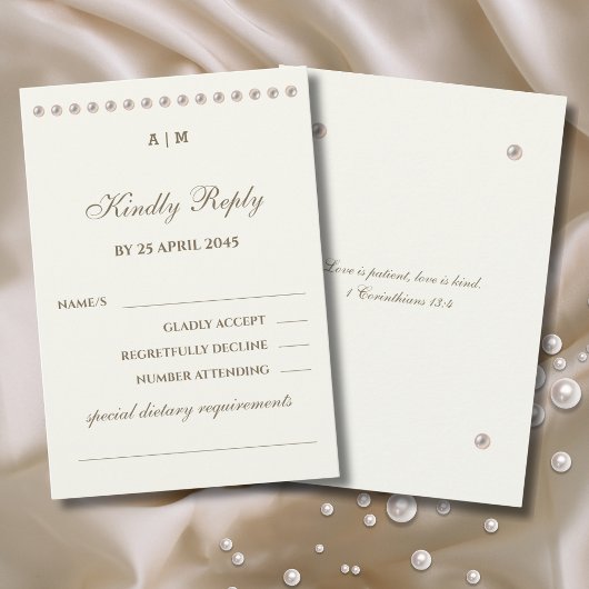 Ivory Pearl Christian Wedding RSVP Card