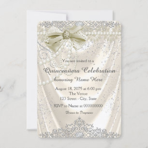 Ivory Pearl Satin Quinceanera Einladung