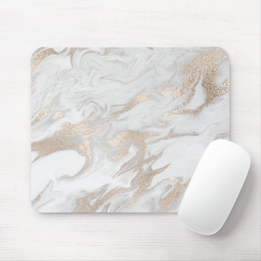 Ivory Pearly Titanium Gold White Gray Marble Mousepad (Mit Mouse)