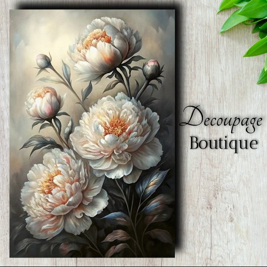 Ivory Peony Blume Decoupage Seidenpapier