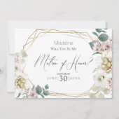 Ivory Peony Blume werden Sie meine Ehrenmatrone se Einladung (Vorderseite)