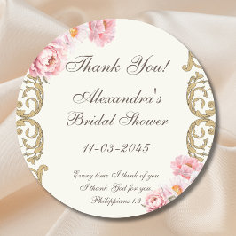 Ivory Peony Christian Bridal Shower Thank You Runder Aufkleber