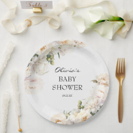 Ivory Peony Floral Garden Neutral Baby Pappteller
