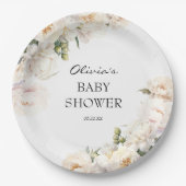 Ivory Peony Floral Garden Neutral Baby Pappteller (Vorderseite)