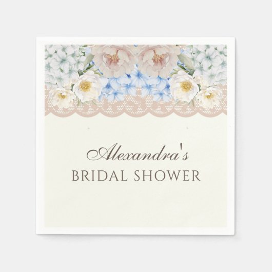 Ivory Peony Hydrangea Bridal Shower Paper Napkin Serviette (Vorderseite)