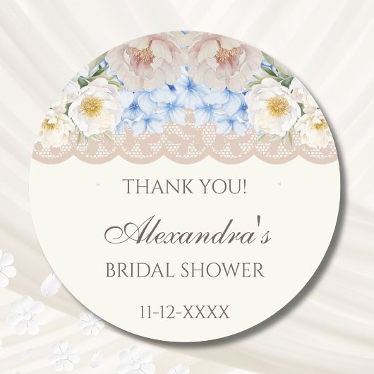 Ivory Peony Hydrangea Bridal Shower Thank You Runder Aufkleber