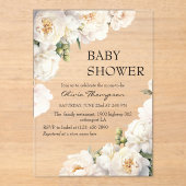 Ivory Peony Neutral Baby Shower Acryleinladungen (Vorderseite)