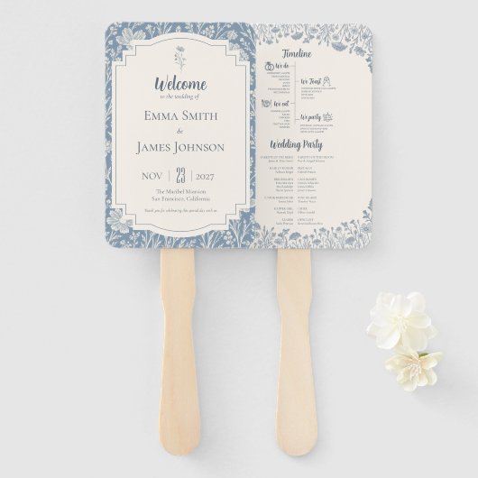 Ivory Periwinkle Wildflower Wedding Program Fächer (Vorne und Hinten)
