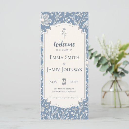 Ivory Periwinkle Wildflower Wedding Program Programm (Stehend Vorderseite)