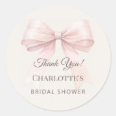 Ivory pink bow thank you Bridal Shower Runder Aufkleber (Vorderseite)