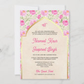 Ivory Pink Floral Foto Anand Karaj Sikh Wedding Einladung (Vorderseite)