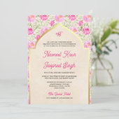 Ivory Pink Floral Foto Anand Karaj Sikh Wedding Einladung (Stehend Vorderseite)