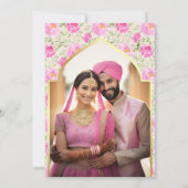 Ivory Pink Floral Foto Anand Karaj Sikh Wedding Einladung (Rückseite)