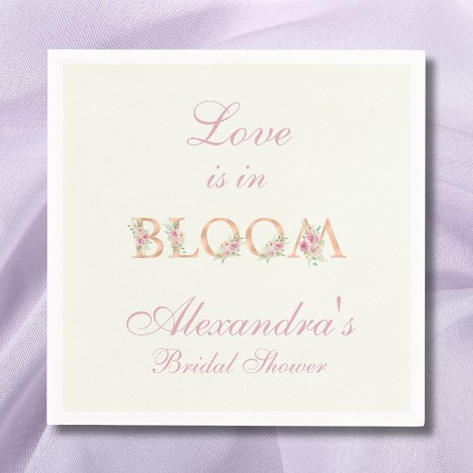 Ivory Pink Floral Love is in Bloom Bridal Shower Serviette