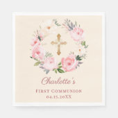 Ivory pink floral wreath First Communion luncheon Serviette (Vorderseite)