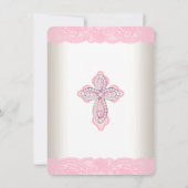 Ivory Pink Lace Diamond Cross Foto Taufe Einladung (Rückseite)