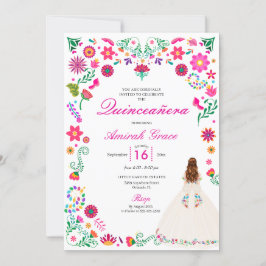 Ivory Pink Otomi Stickerei Quinceañera Einladung