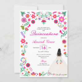 Ivory Pink Otomi Stickerei Quinceañera Einladung