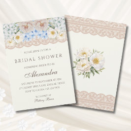 Ivory Pink Peony Blue Hydrangea Bridal Shower Einladung