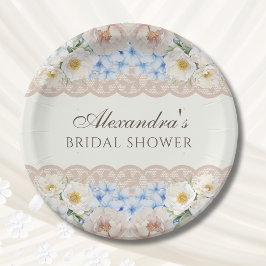 Ivory Pink Peony Blue Hydrangea Bridal Shower Pappteller
