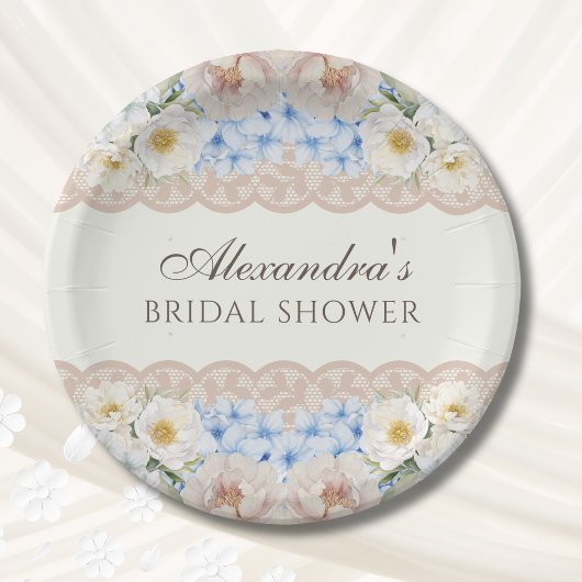 Ivory Pink Peony Blue Hydrangea Bridal Shower Pappteller