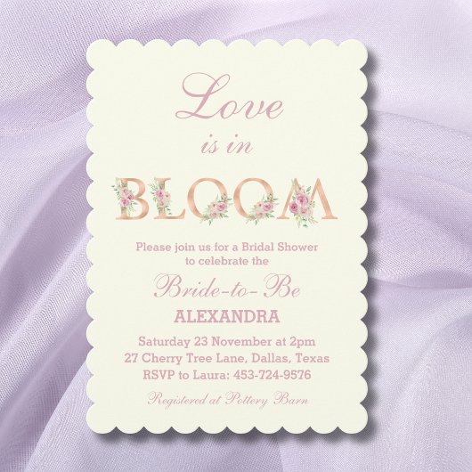 Ivory Pink Roses Love is in Bloom Bridal Shower Einladung