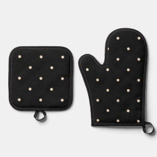 Ivory Polka Dots auf schwarz Ofenhandschuh & Topflappen-Set