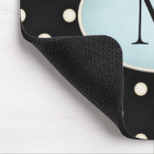 Ivory Polka Dots Black & Bale Blue Mit Monogramm Mousepad (Ecke)