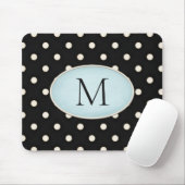 Ivory Polka Dots Black & Bale Blue Mit Monogramm Mousepad (Mit Mouse)
