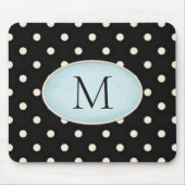 Ivory Polka Dots Black & Bale Blue Mit Monogramm Mousepad (Vorne)