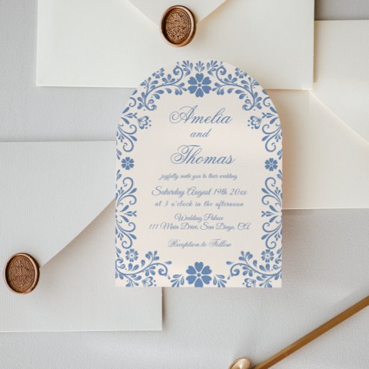 Ivory Powder Blue Whimsical Wedding Invitation Einladung