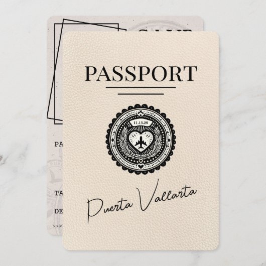 Ivory Puerta Vallarta Passport Save the Date (Vorne/Hinten)